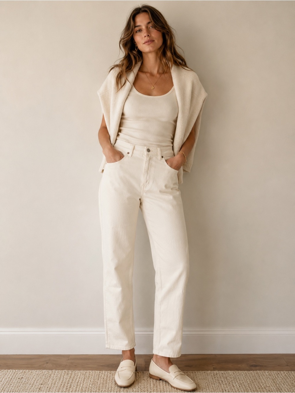 Frye Cream High-Rise Straight Jeans